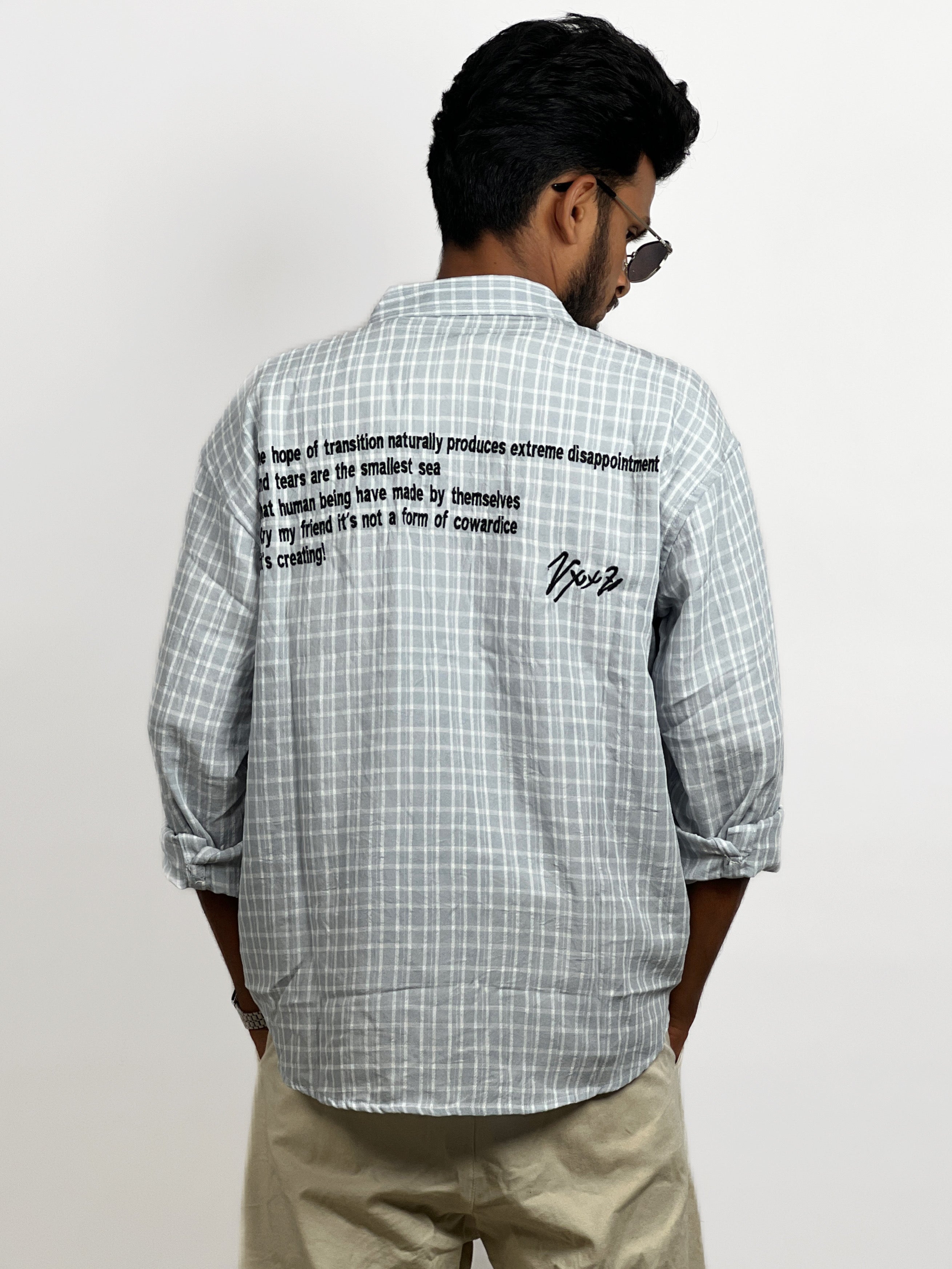 TYPOGRAPHY BACK PRINT CHECKS SHIRTS