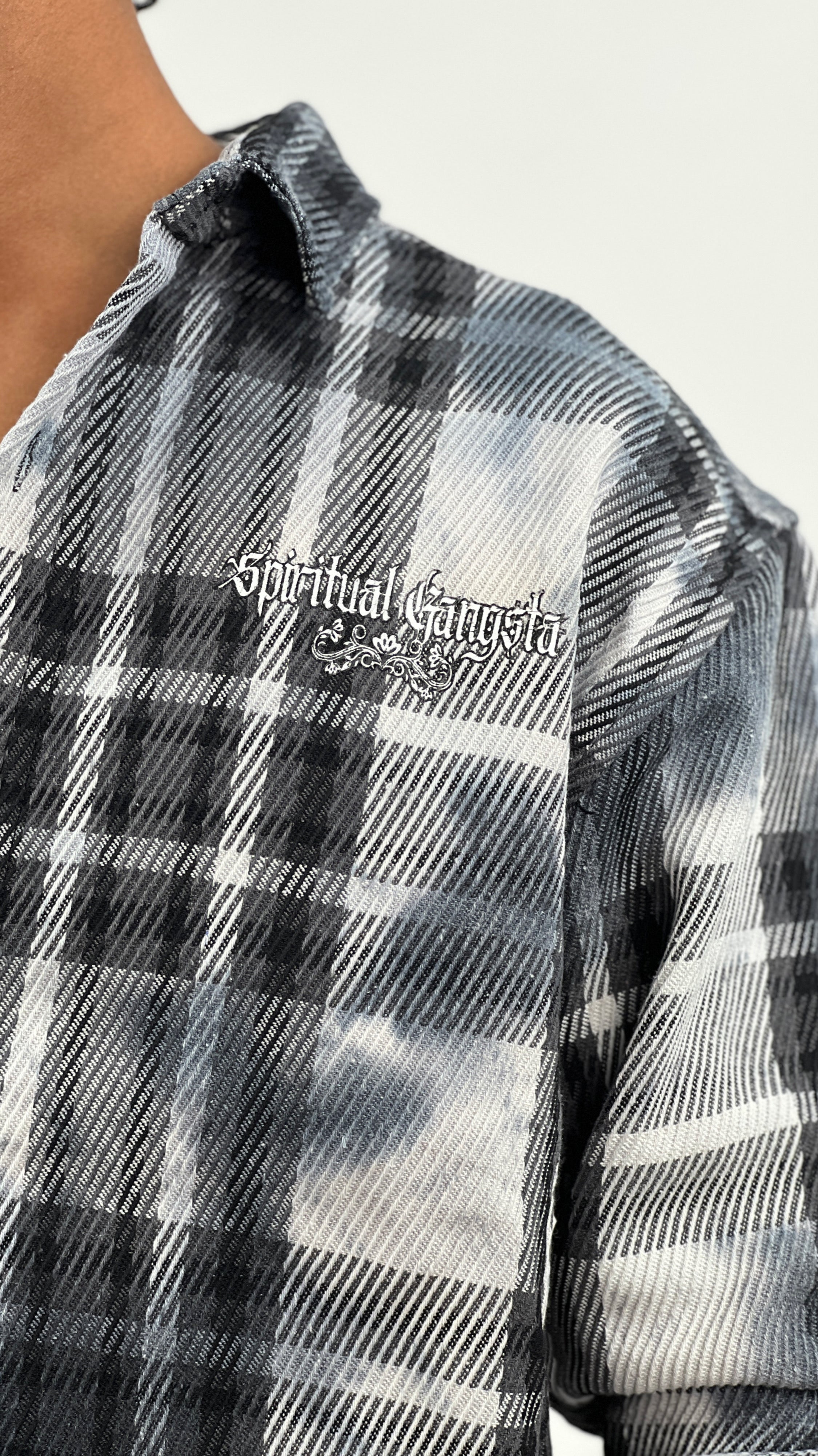 RIBBED BRUSH CHECKED SHIRT-CREAM BLACK