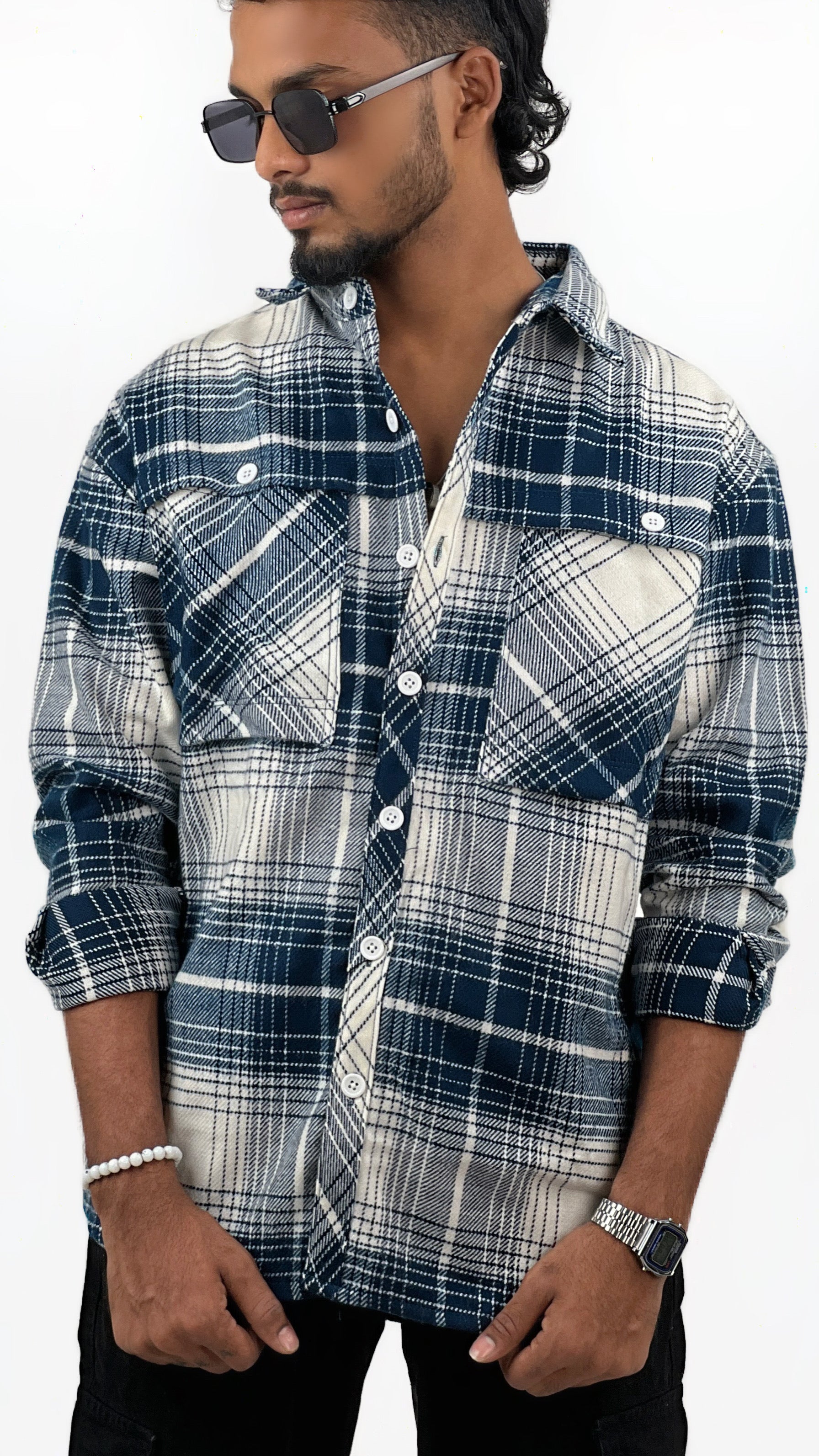 PRINTED BRUSH CHECKED SHIRT