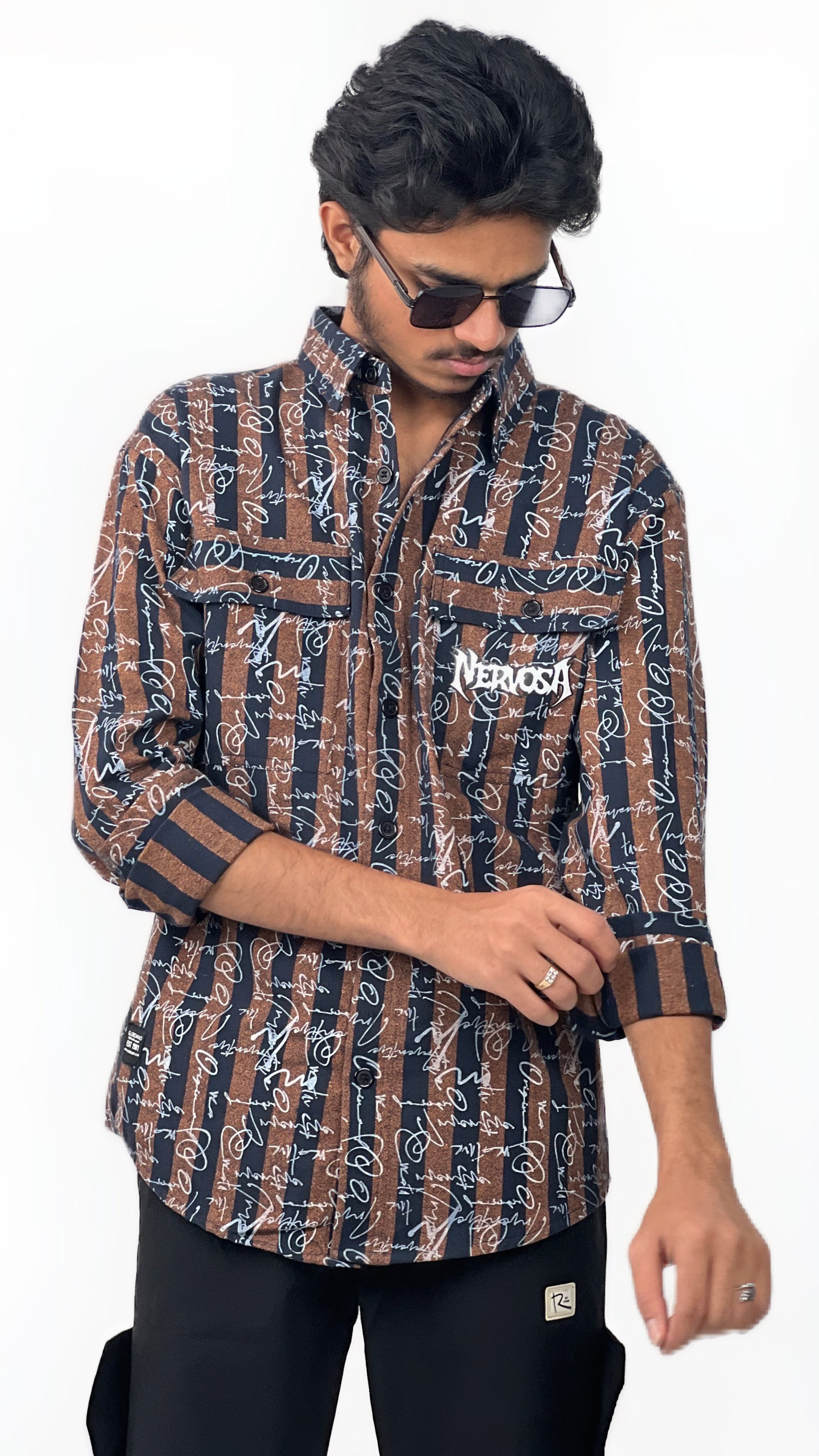 NERVOSA PRINTED SHIRT-BROWN BLUE