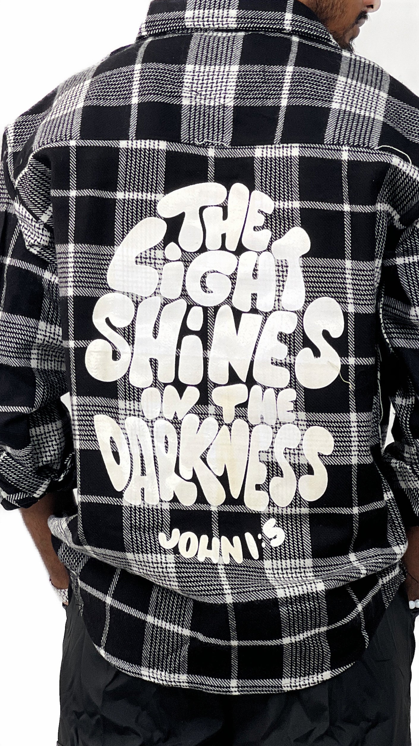 PRINTED BRUSH CHECKED SHIRT-BLACK WHITE