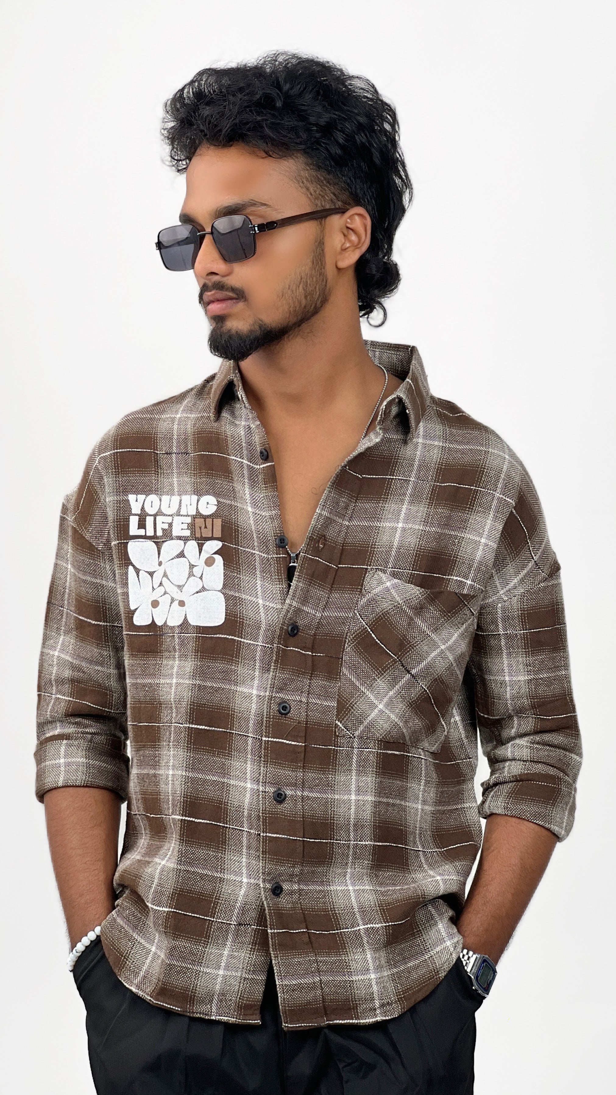 R&amp;D WIDE CHECKS PRINTED SHIRT