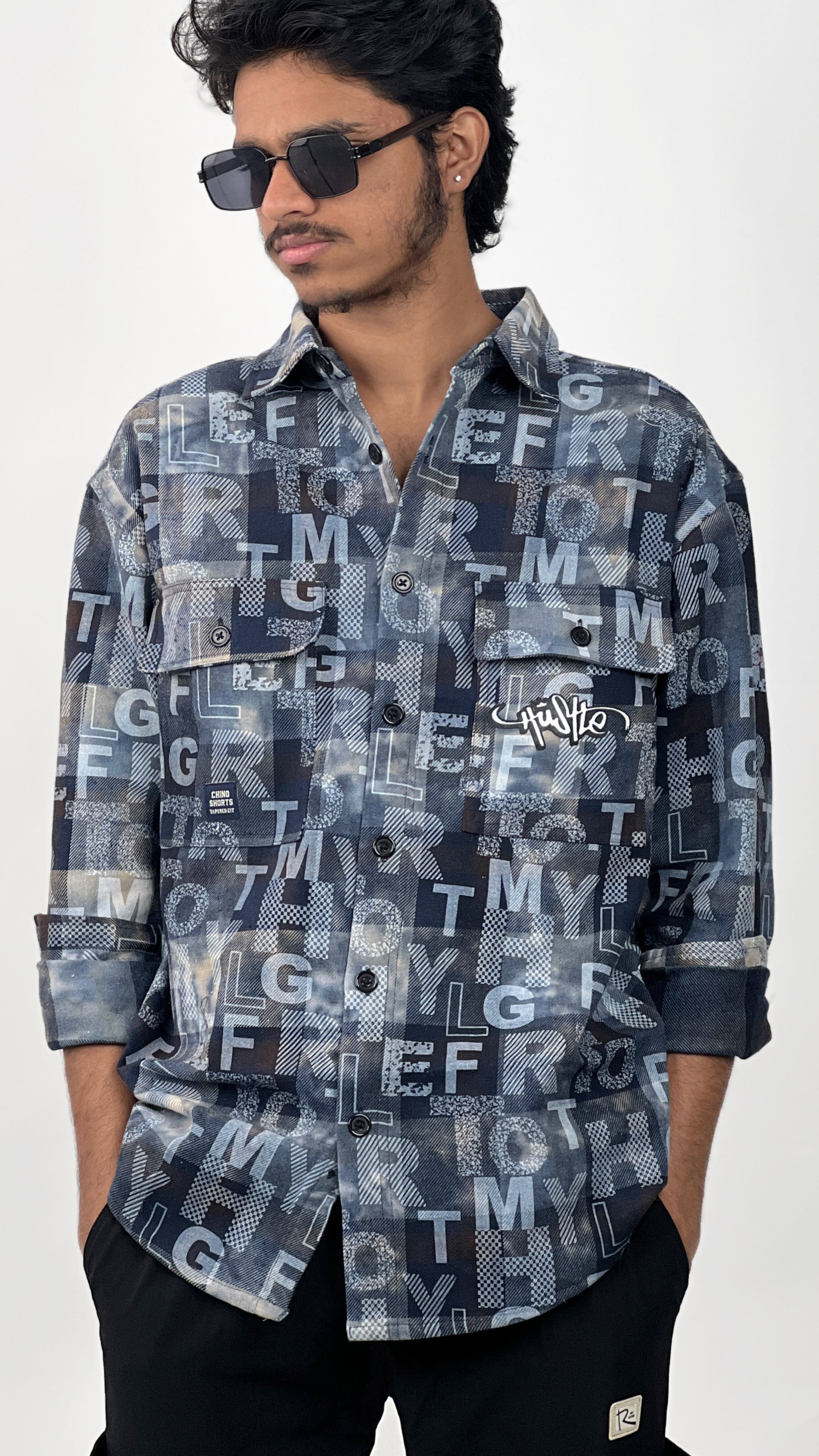 ALPHABET PRINTED SHIRT-BLUE