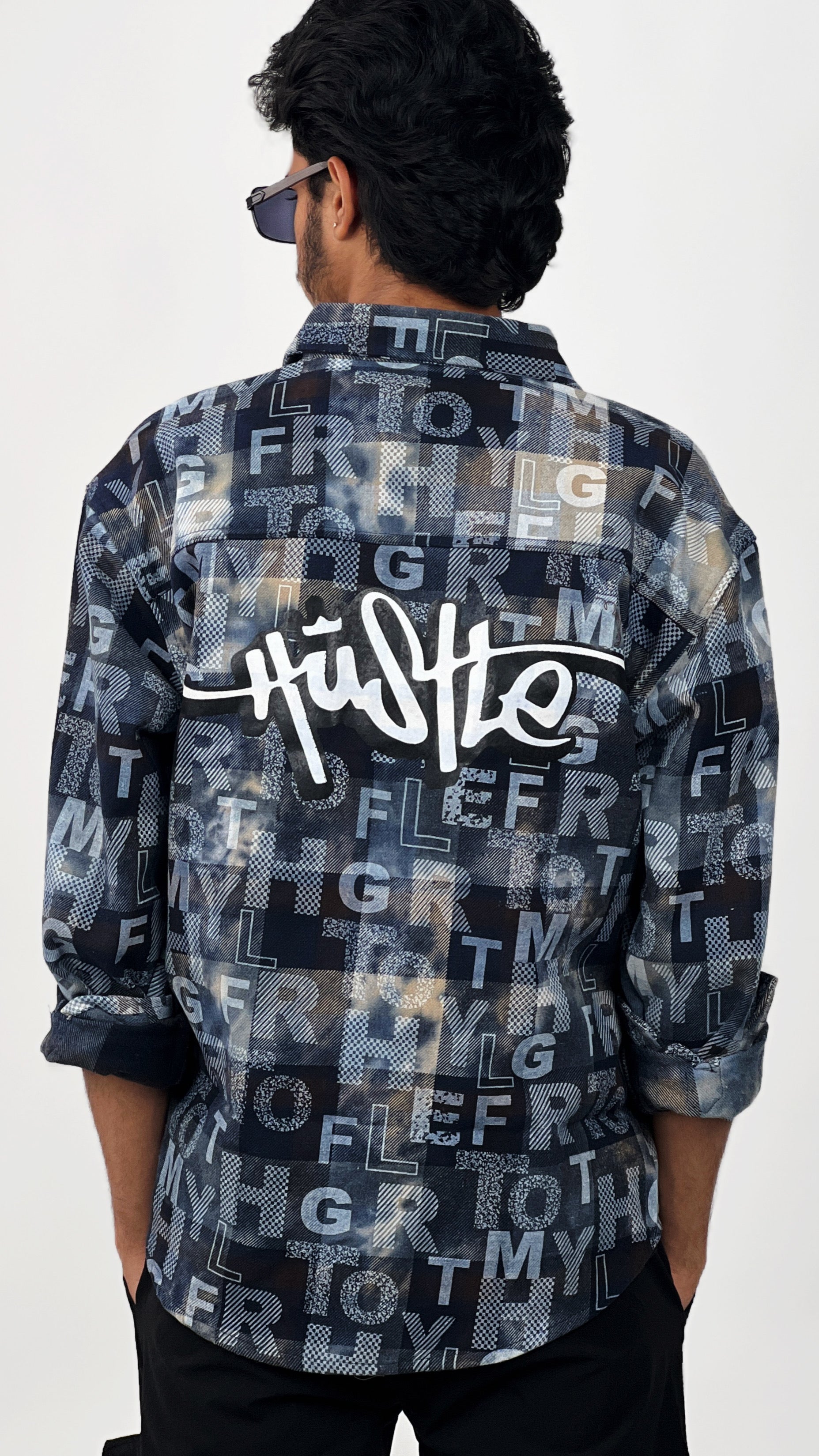 ALPHABET PRINTED SHIRT-BLUE