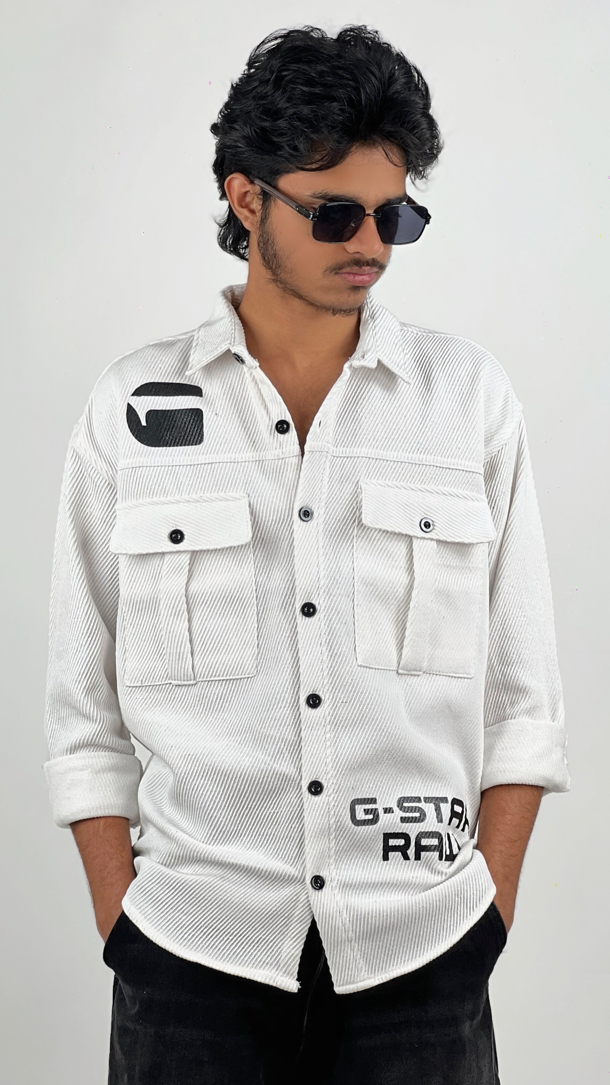 RIBBED PRINTED SHIRT-WHITE