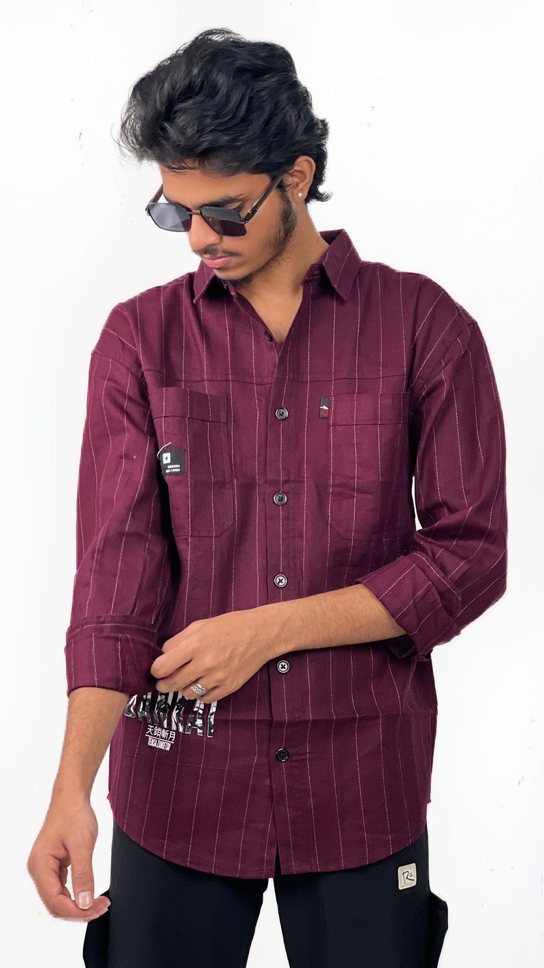 STIFF FABRIC BACK PRINTED SHIRT-WINE