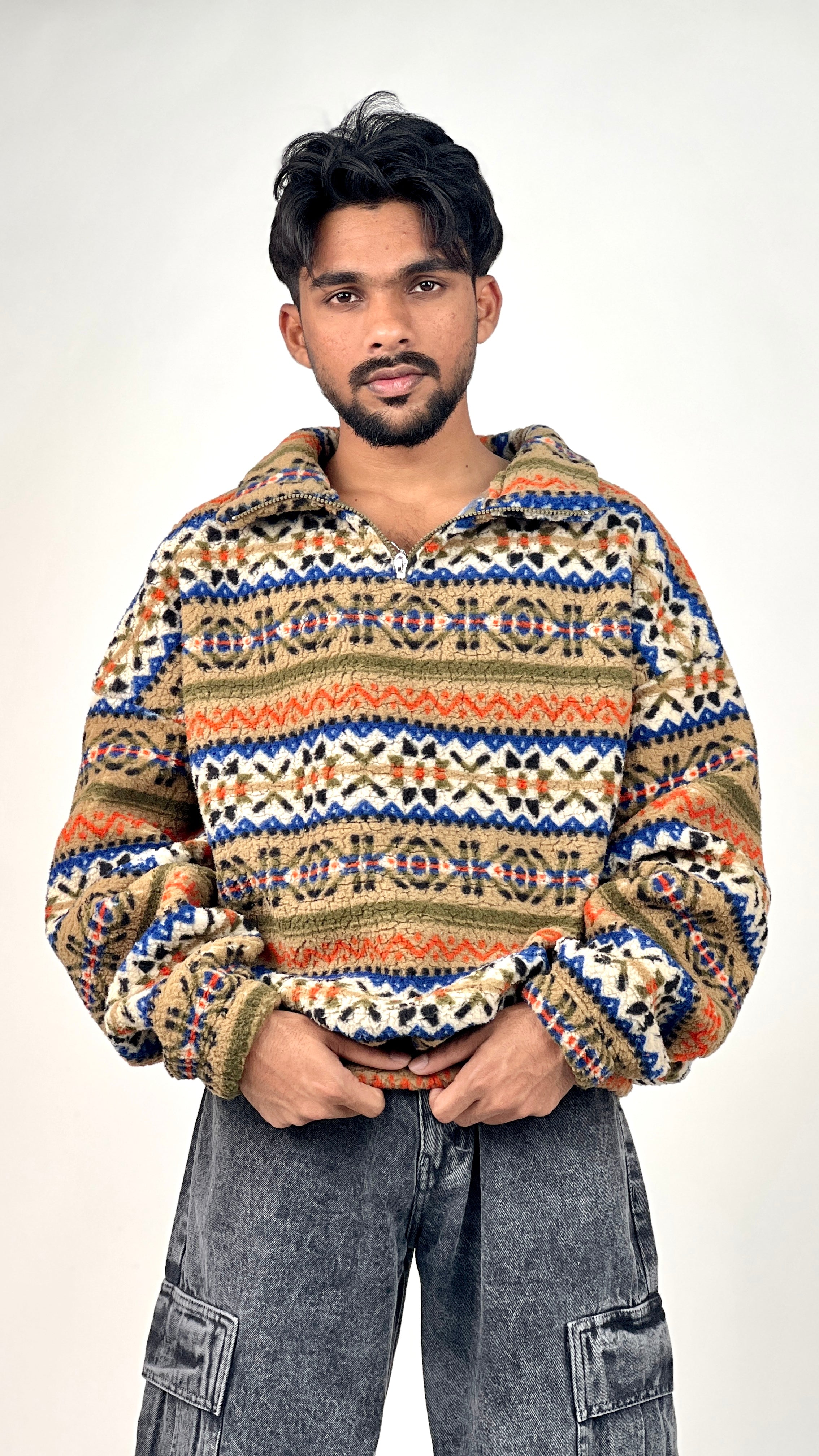 PRINTED HIGH NECK FLEECE