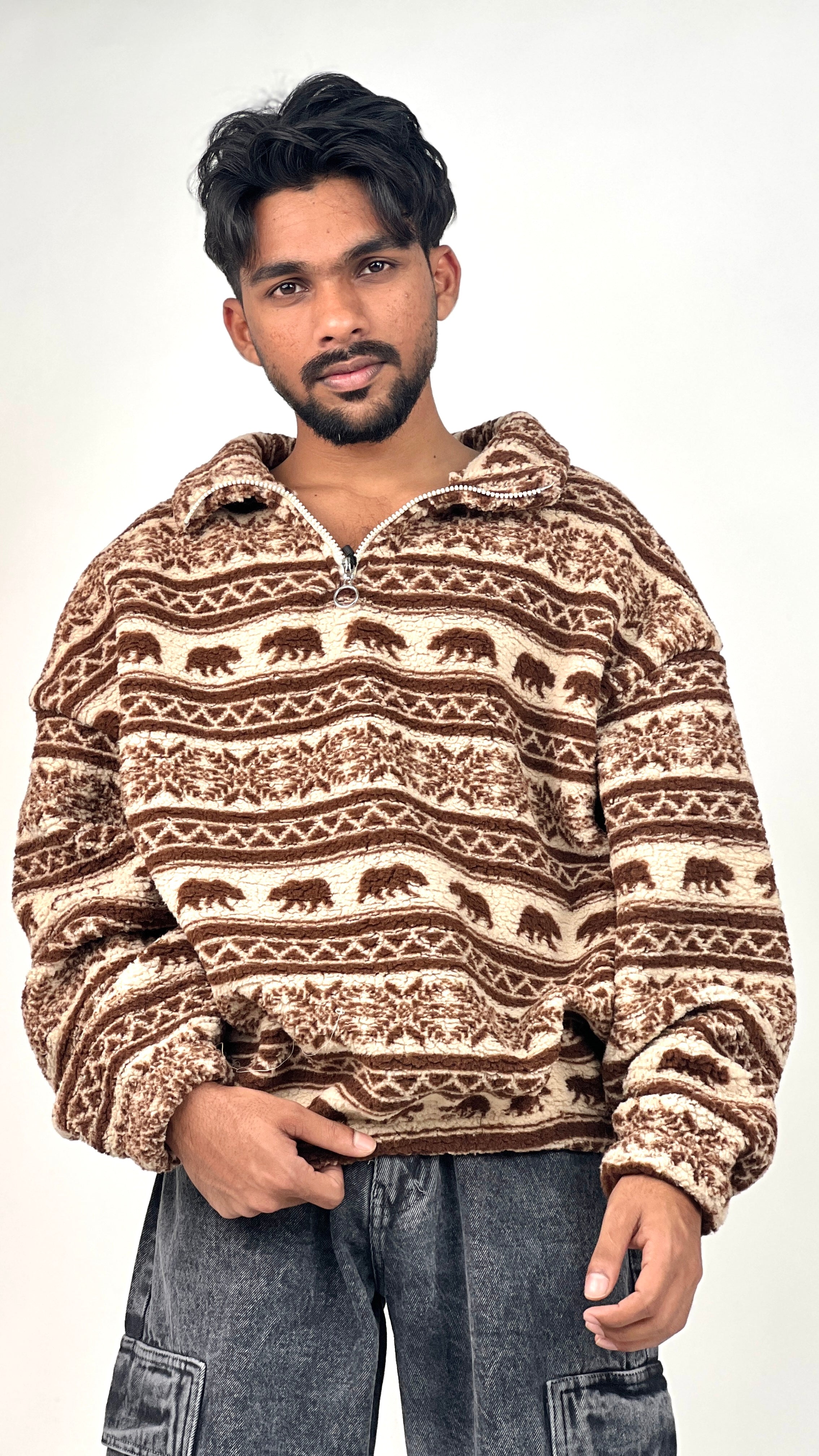 PRINTED HIGH NECK FLEECE